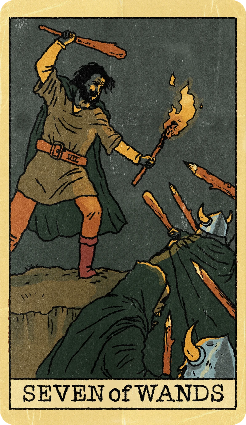 Seven of Wands, Tarot for Bros™ Standard Issue Deck